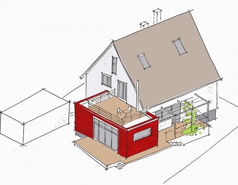 Anbau an Einfamilienhaus - Entwurfsskizze